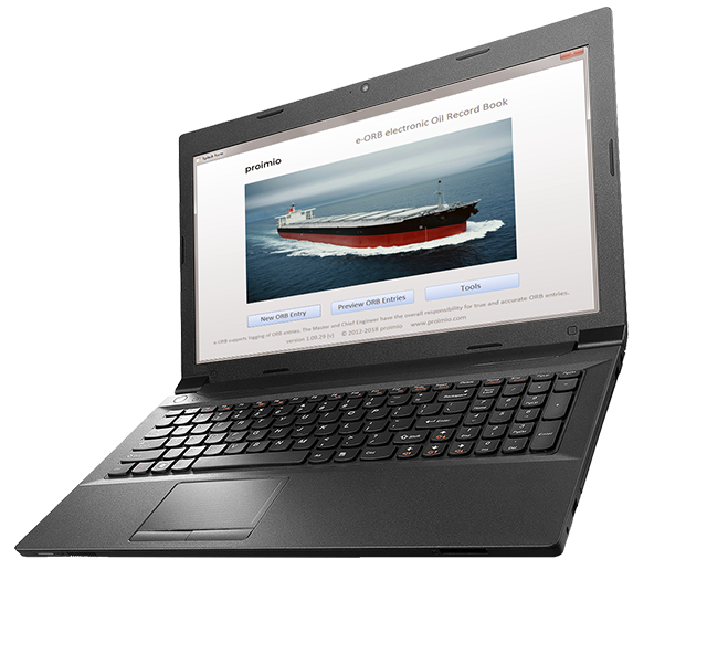 e-orb.proimio.com e-ORB electronic Oil Record Book Software Laptop Welcome Screen